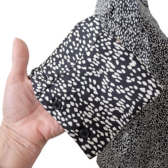 H&M Size M Black with Ditzy White Abstract Spots Satin Button Front Shirt - Picture 6 of 14